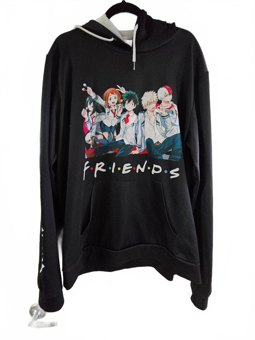 My Hero Academia Friends Anime Hoodie 2XL Black Pullover Sweatshirt